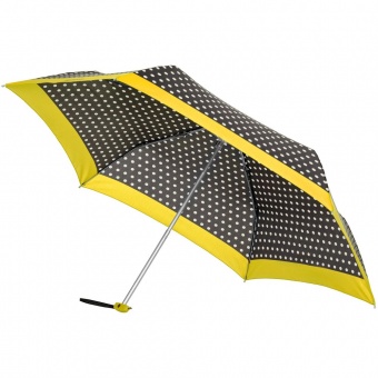 Зонт складной R Pattern, черный в белый горох с желтым кантом фото 6