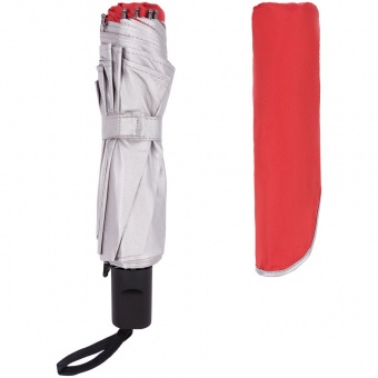 Зонт-наоборот складной Silvermist, красный с серебристым фото 