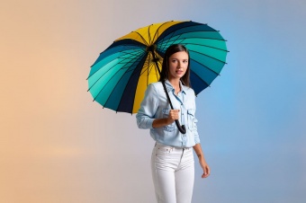 Зонт-трость «Спектр», бирюзовый с желтым фото 